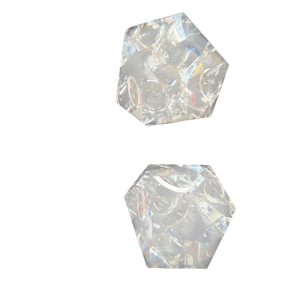 VTG Clear Crystal Glass Taper Candle Holders Set of 2 Faceted Geometric Pair - Picture 7 of 8